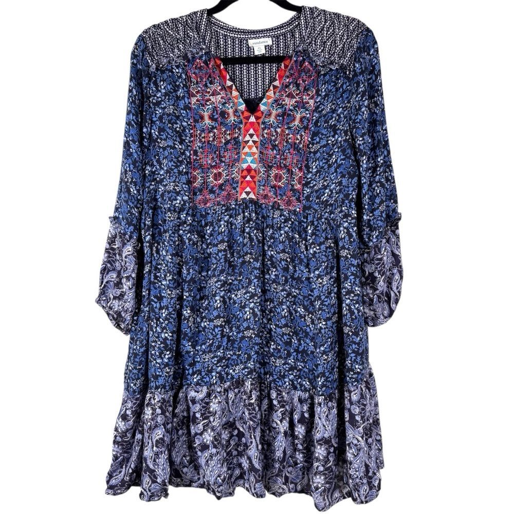 Sundance Talulah Embroidered Boho Dress Western Peasant Aztec Petite Small